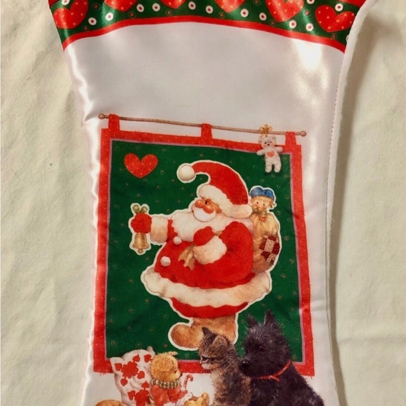3/$40 Lot of 2~VTG Giordano~18" Satin Christmas Stockings*Boy Girl Santa Cats - Picture 3 of 12